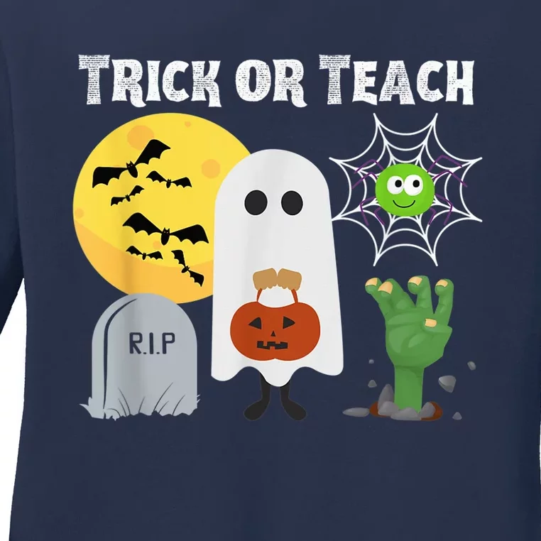 Trick or Teach Funny Teacher Halloween Costume Shirt Ladies Long Sleeve Shirt