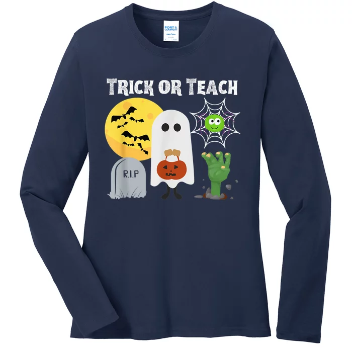 Trick or Teach Funny Teacher Halloween Costume Shirt Ladies Long Sleeve Shirt