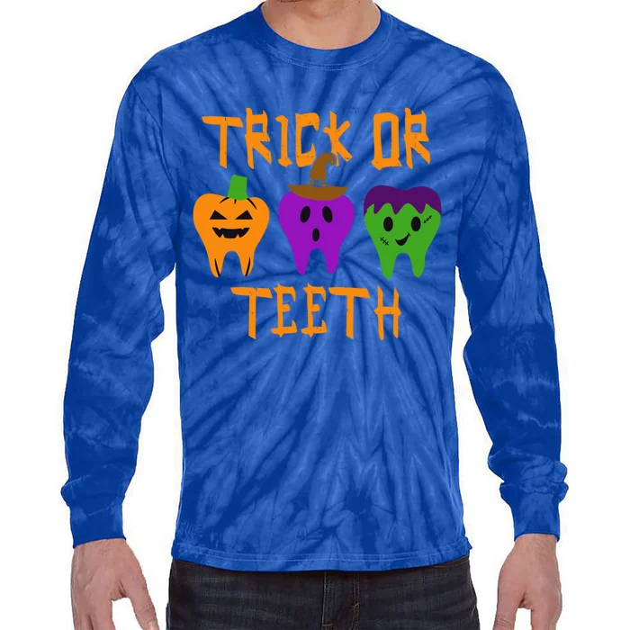 Trick Or Treat Brush Your Teeth Dentist Halloween Funny Gift Tie-Dye Long Sleeve Shirt