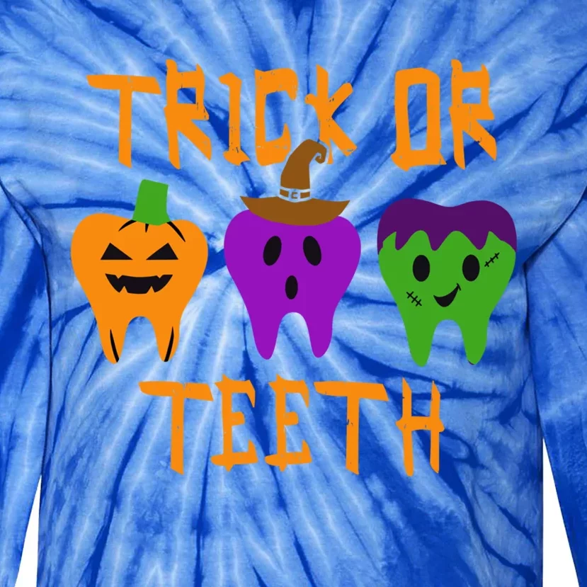 Trick Or Treat Brush Your Teeth Dentist Halloween Funny Gift Tie-Dye Long Sleeve Shirt