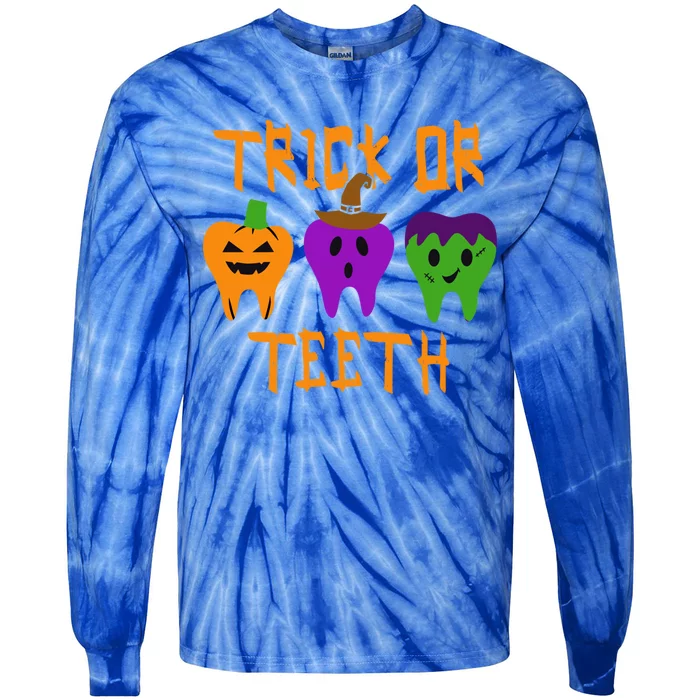 Trick Or Treat Brush Your Teeth Dentist Halloween Funny Gift Tie-Dye Long Sleeve Shirt