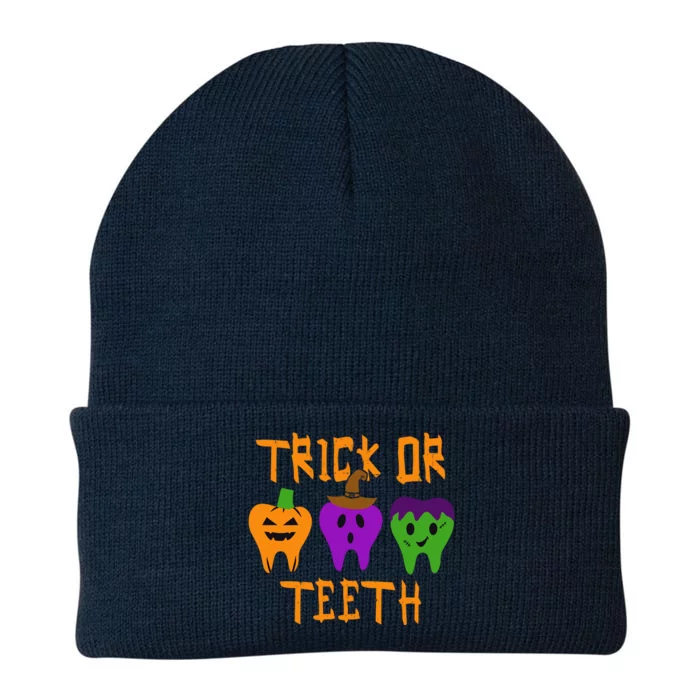 Trick Or Treat Brush Your Teeth Dentist Halloween Funny Gift Knit Cap Winter Beanie