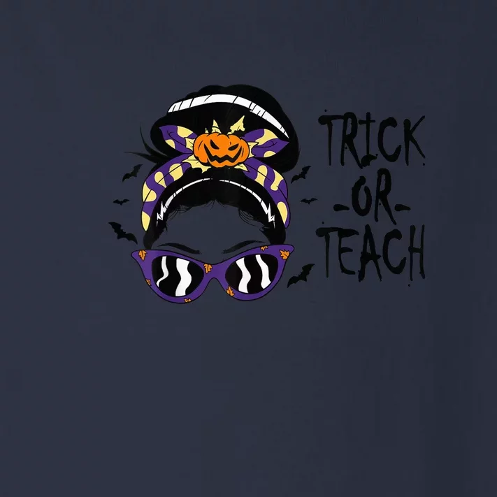 Trick or Teach Cute Halloween Teacher Messy Bun Retro Shades Toddler Long Sleeve Shirt