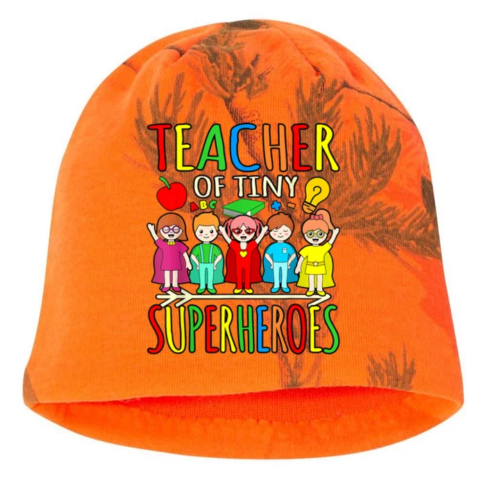 Teacher Of Tiny Superheroes First Day Back To School Graphic Kati - Camo Knit Beanie