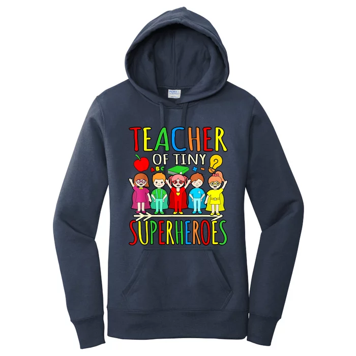 Teacher Of Tiny Superheroes First Day Back To School Graphic Women's Pullover Hoodie