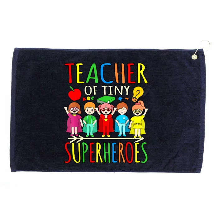 Teacher Of Tiny Superheroes First Day Back To School Graphic Grommeted Golf Towel