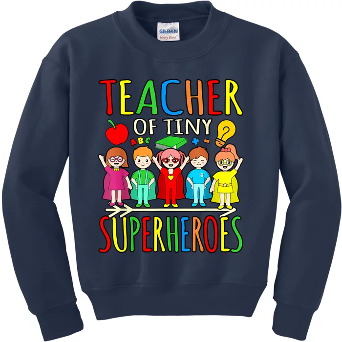 Teacher Of Tiny Superheroes First Day Back To School Graphic Kids Sweatshirt