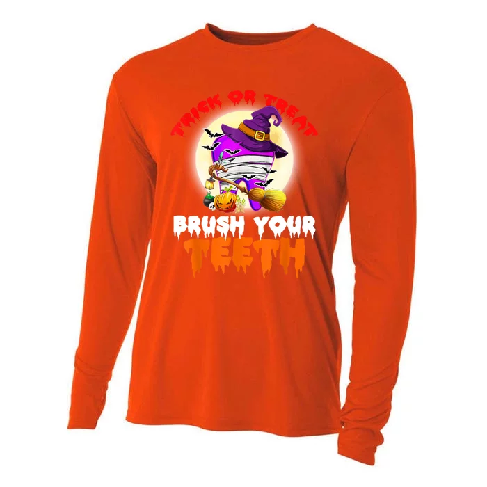 Trick Or Treat Brush Your Teeth Dentist Pun Halloween Dental Gift Cooling Performance Long Sleeve Crew