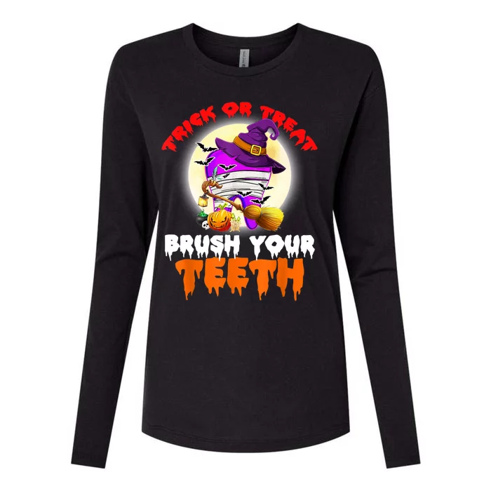 Trick Or Treat Brush Your Teeth Dentist Pun Halloween Dental Gift Womens Cotton Relaxed Long Sleeve T-Shirt