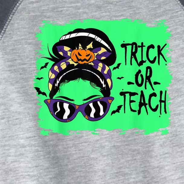 Trick or Teach Cute Halloween Teacher Messy Bun Retro Shades Toddler Fine Jersey T-Shirt