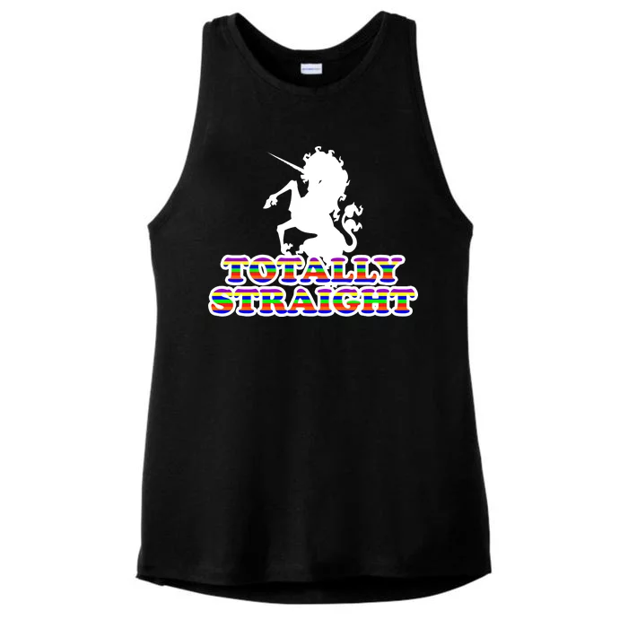 Totally Straight Unicorn Rainbow Pride Ladies Tri-Blend Wicking Tank