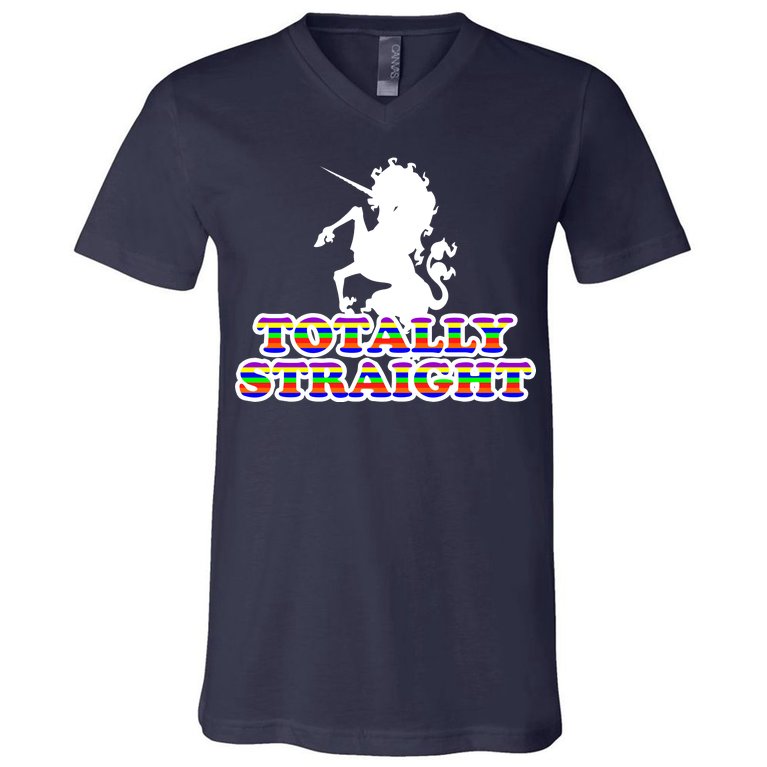 Totally Straight Unicorn Rainbow Pride V-Neck T-Shirt