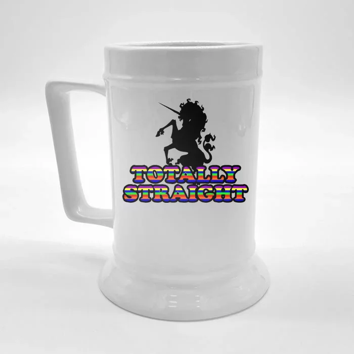 Totally Straight Unicorn Rainbow Pride Front & Back Beer Stein