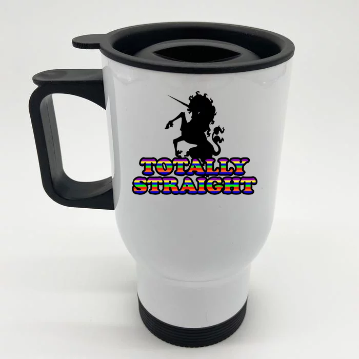 Totally Straight Unicorn Rainbow Pride Front & Back Stainless Steel Travel Mug