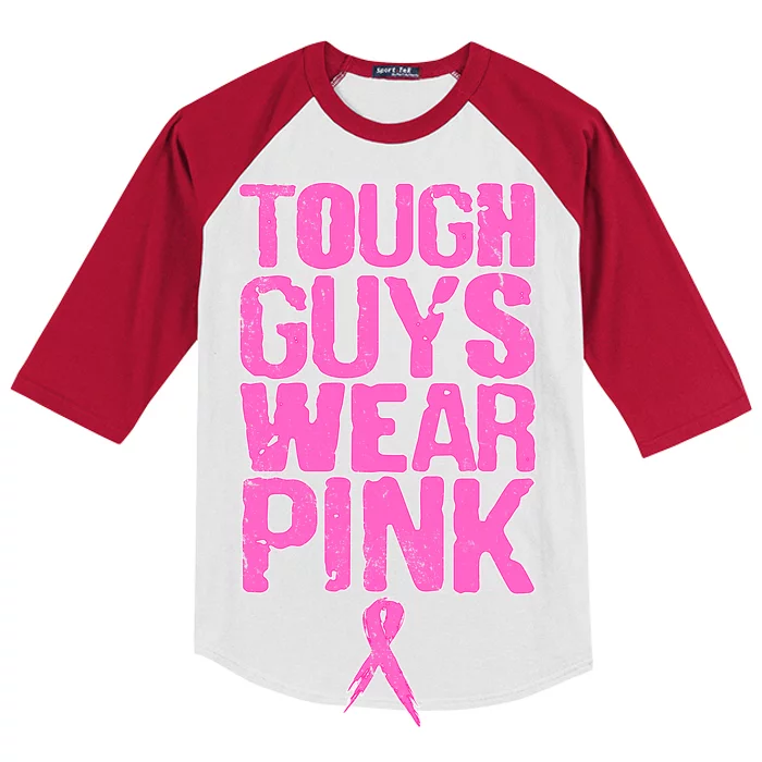 Tough Guys Wear Pink Breast Cancer Awareness Kids Colorblock Raglan Jersey