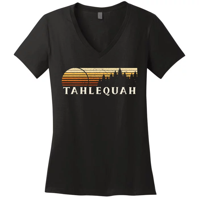 Tahlequah Ok Vintage Evergreen Sunset Eighties Women's V-Neck T-Shirt