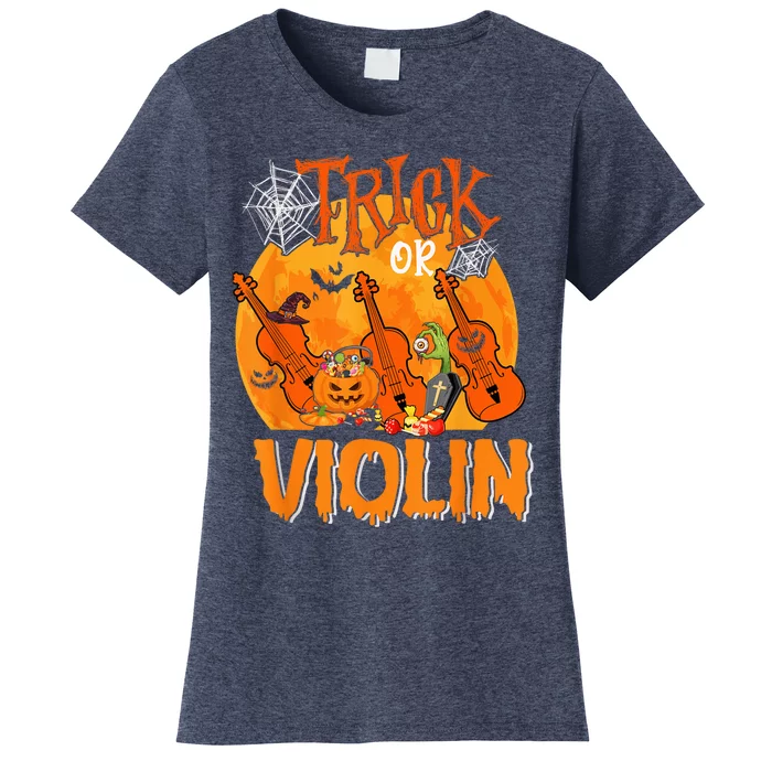 Trick Or Violin Halloween Musical Costume Witch's Hat Women's T-Shirt