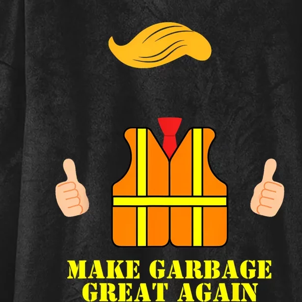 Trump Orange Vest Make Garbage Great Again Funny Trash Truck Hooded Wearable Blanket