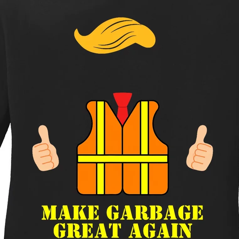 Trump Orange Vest Make Garbage Great Again Funny Trash Truck Ladies Long Sleeve Shirt