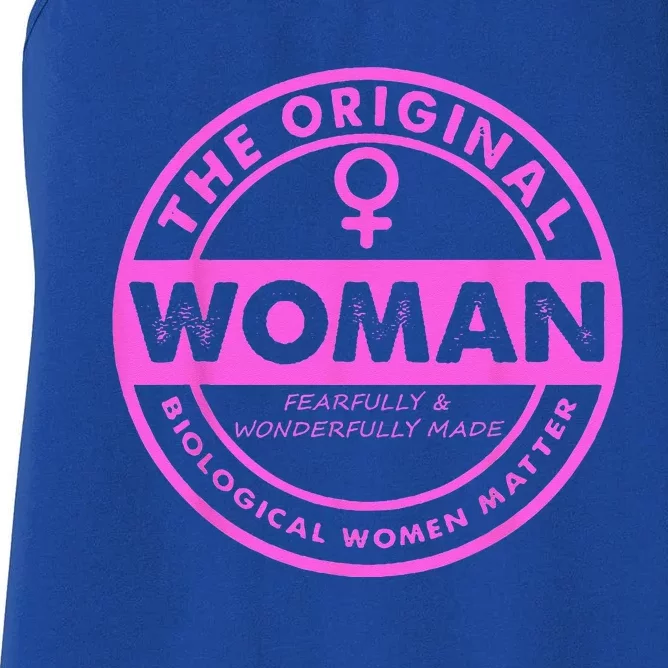 The Original Woman Made Biological Matter Wo Quote Women's Racerback Tank