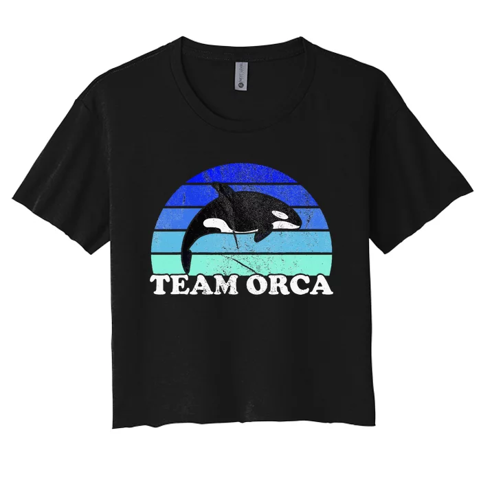 Team Orca Whale Orcas Sea Ocean Retro Sunset Women's Crop Top Tee