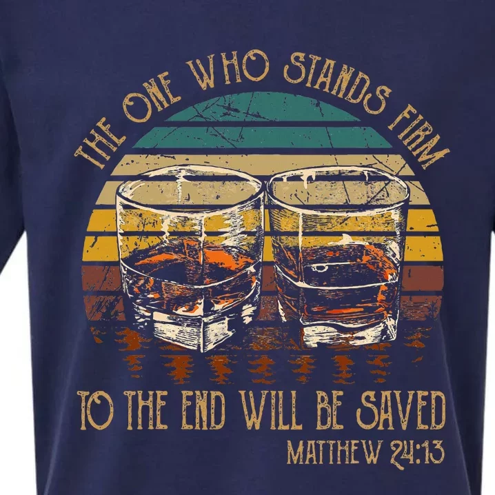 The One Who Stands Firm Matthew 2413 Bible Verse Sueded Cloud Jersey T-Shirt