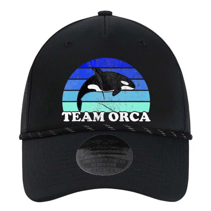 Team Orca Whale Orcas Sea Ocean Retro Sunset Performance The Dyno Cap