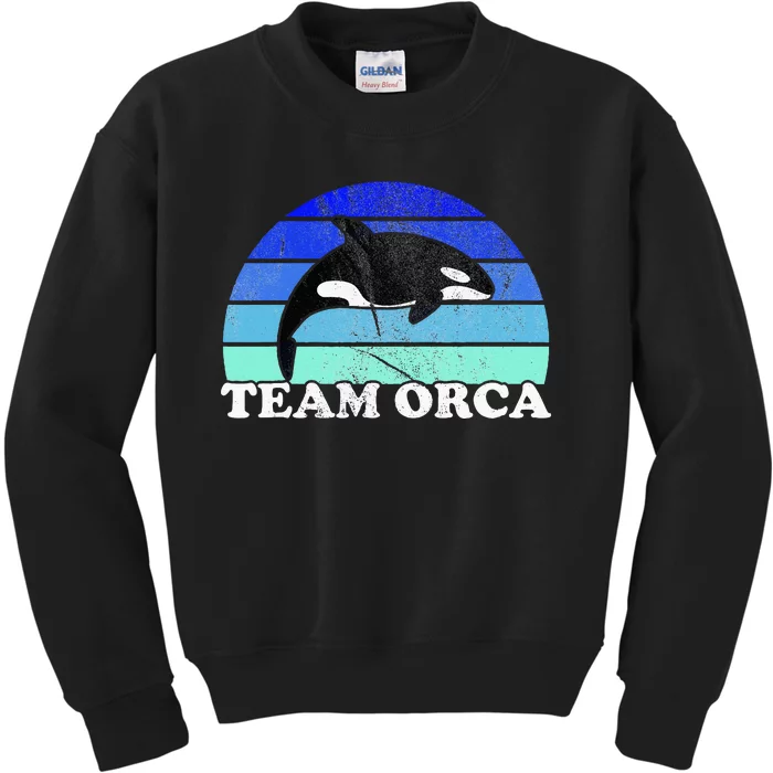 Team Orca Whale Orcas Sea Ocean Retro Sunset Kids Sweatshirt