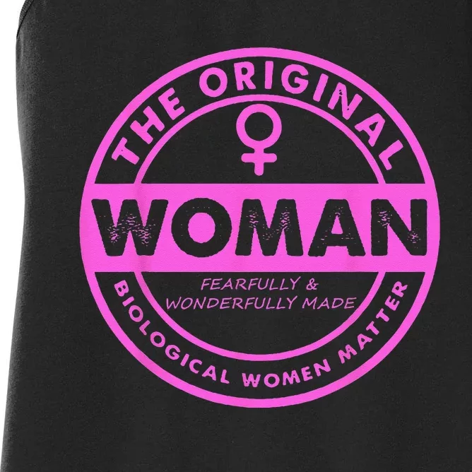 The Original Woman Made Biological Matter Women Quote Women's Racerback Tank