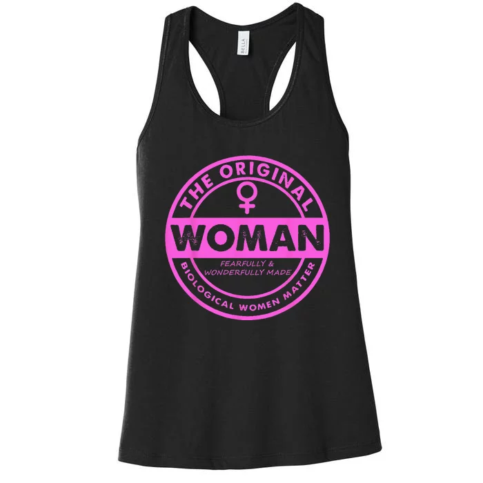 The Original Woman Made Biological Matter Women Quote Women's Racerback Tank