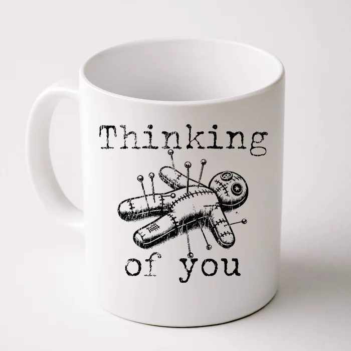 Thinking Of You Funny Vintage Voodoo Doll Front & Back Coffee Mug