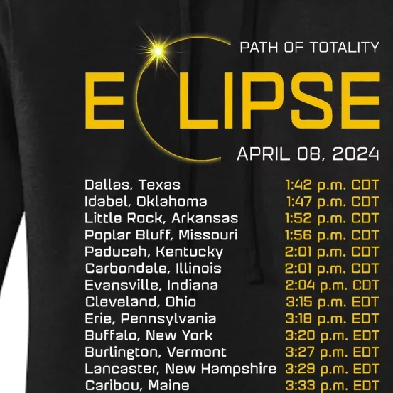 Totality Path 2024 Eclipse Map Total Eclipse Astronomy Women's Pullover Hoodie