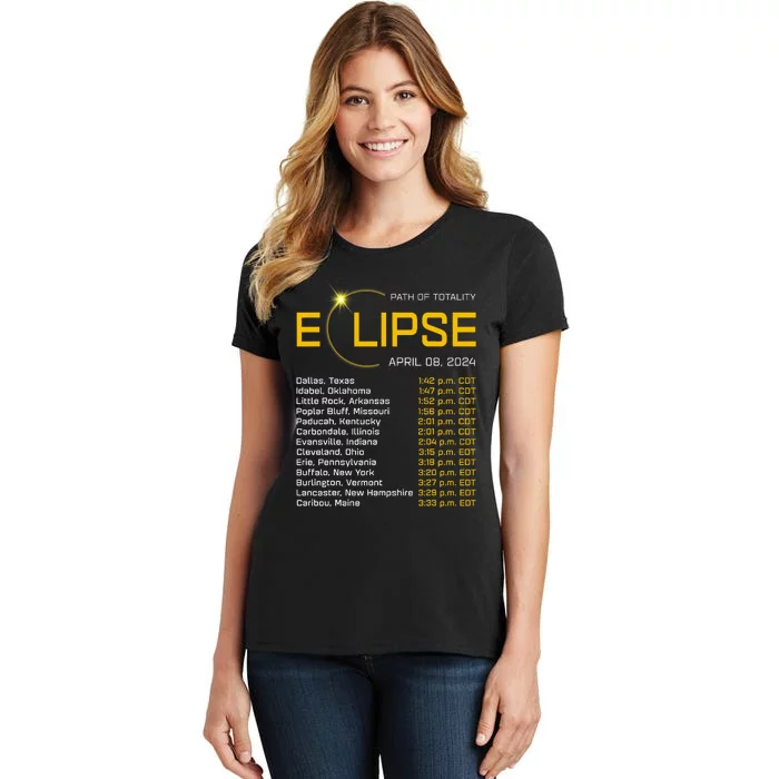 Totality Path 2024 Eclipse Map Total Eclipse Astronomy Women's T-Shirt