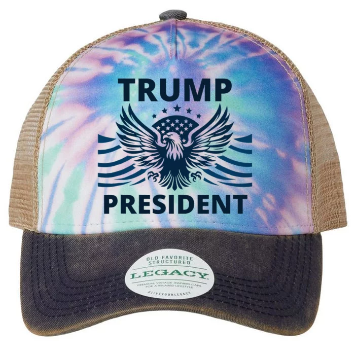 Trump President 2024 Eagle Strong Leadership Legacy Tie Dye Trucker Hat