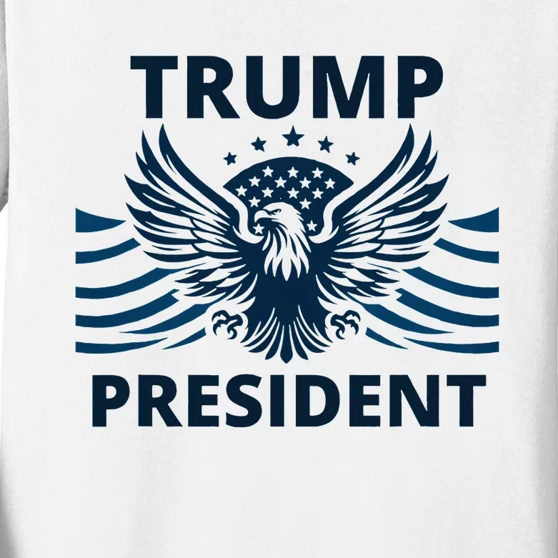 Trump President 2024 Eagle Strong Leadership Kids Long Sleeve Shirt