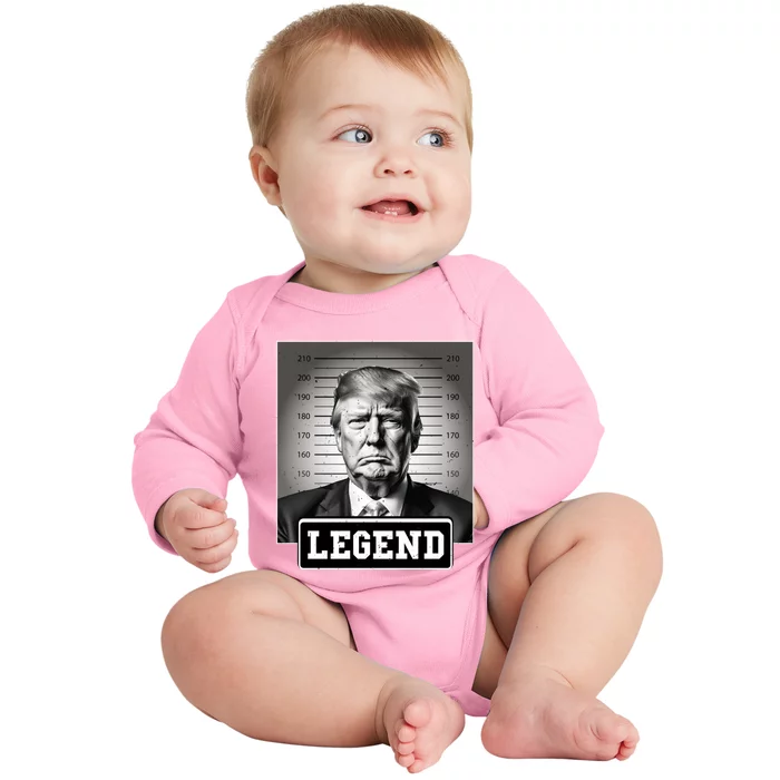 Trump President 2024 Mugshot President Legend Gift Baby Long Sleeve Bodysuit