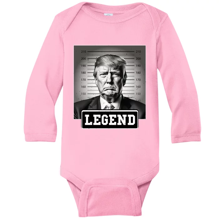 Trump President 2024 Mugshot President Legend Gift Baby Long Sleeve Bodysuit