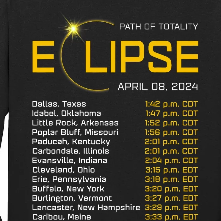 Totality Path 2024 Eclipse Map Total Eclipse Astronomy Tall Long Sleeve T-Shirt