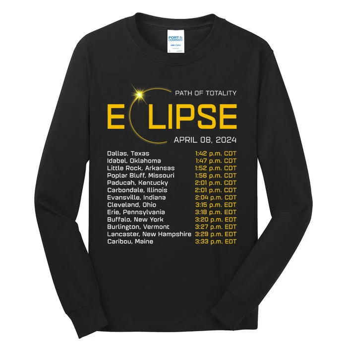 Totality Path 2024 Eclipse Map Total Eclipse Astronomy Tall Long Sleeve T-Shirt