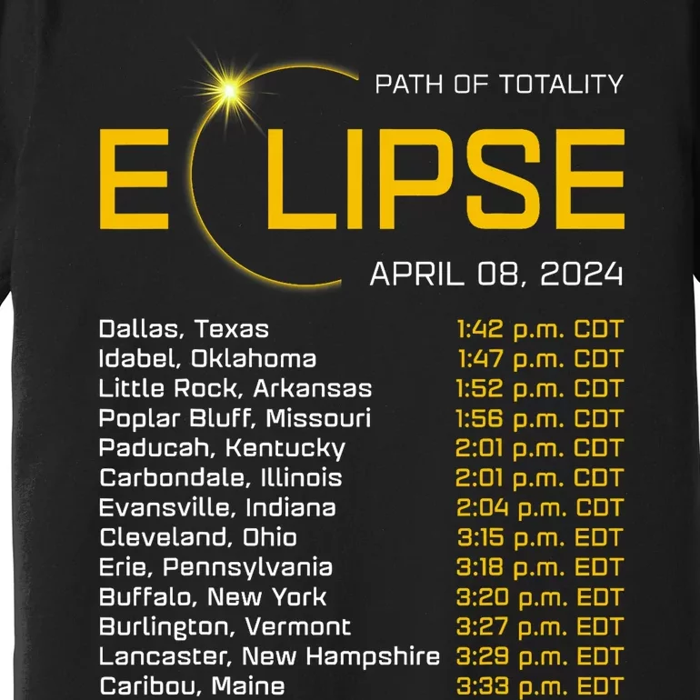 Totality Path 2024 Eclipse Map Total Eclipse Astronomy Premium T-Shirt