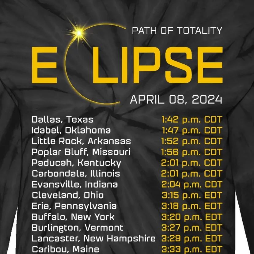 Totality Path 2024 Eclipse Map Total Eclipse Astronomy Tie-Dye Long Sleeve Shirt