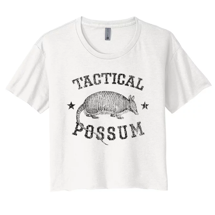 Tactical Possum Armadillo Animal Pun Texas Funny Women's Crop Top Tee