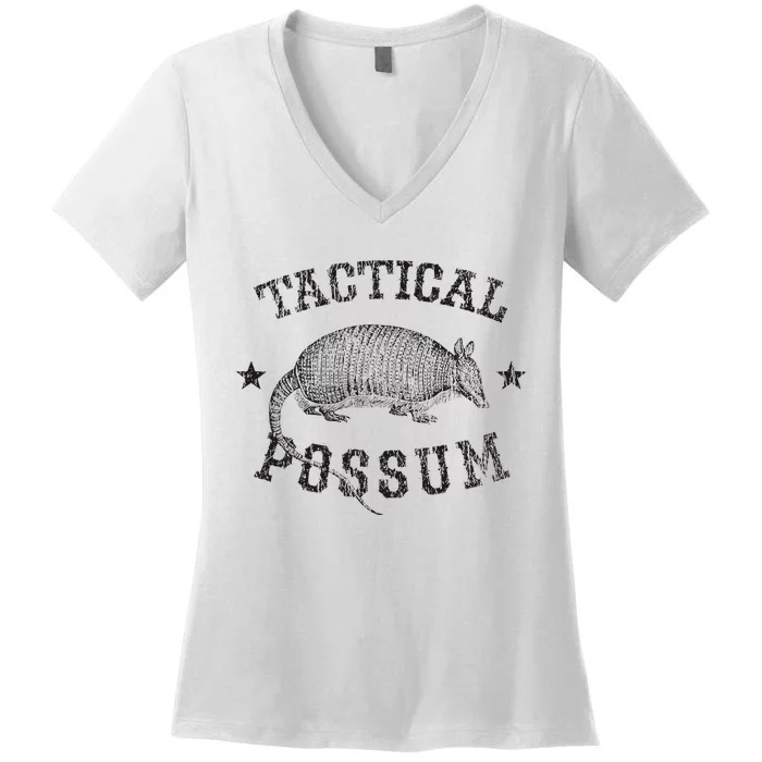 Tactical Possum Armadillo Animal Pun Texas Funny Women's V-Neck T-Shirt