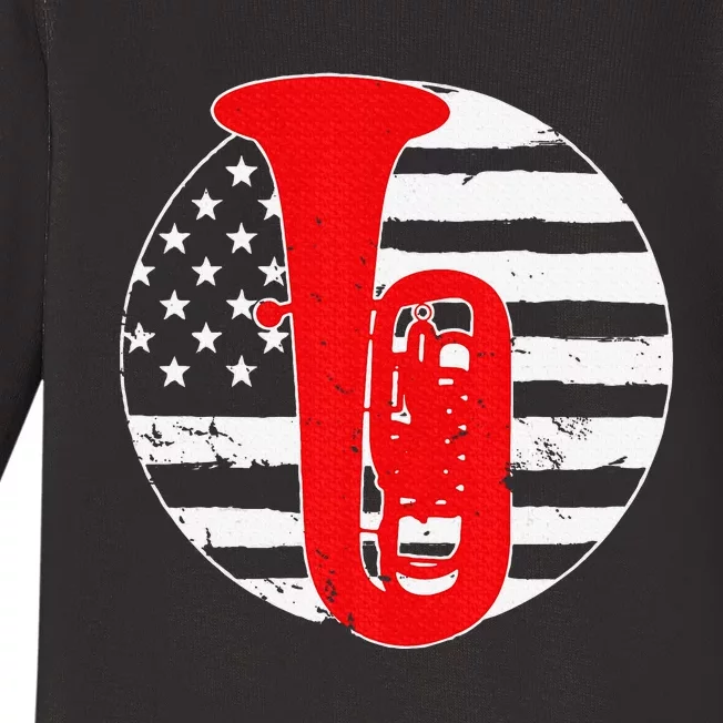 Tuba Player American Usa Flag 4th Of July Vintage Baby Long Sleeve Bodysuit