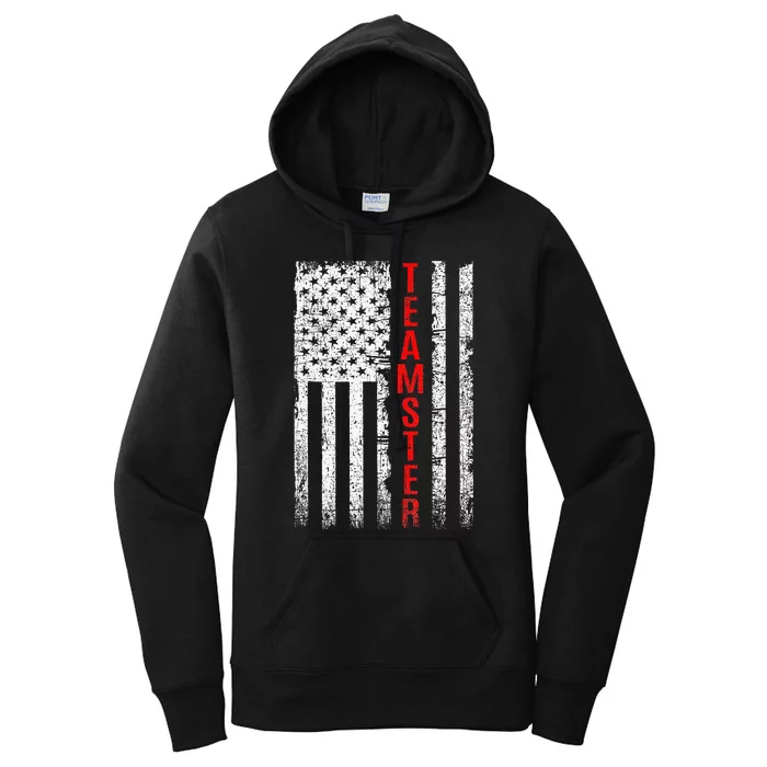 Teamster Proud American Flag Distressed Women's Pullover Hoodie