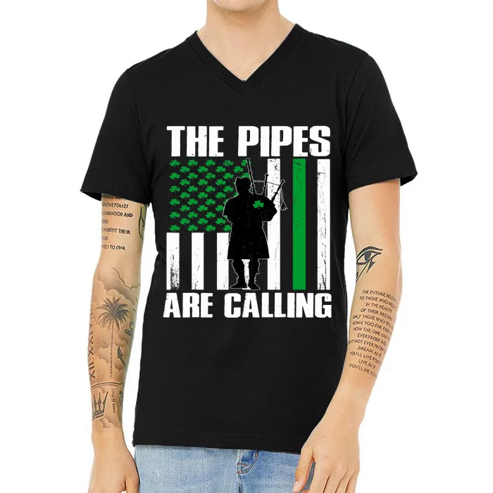 The Pipes Are Calling St Patricks Day Gift Irish Bagpipe V-Neck T-Shirt