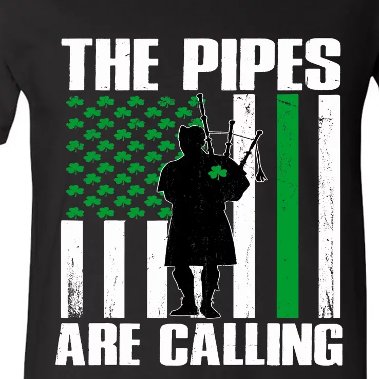 The Pipes Are Calling St Patricks Day Gift Irish Bagpipe V-Neck T-Shirt