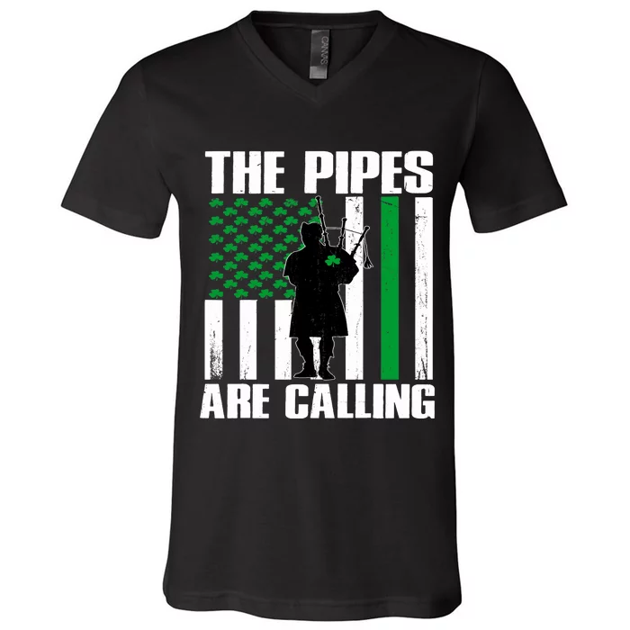 The Pipes Are Calling St Patricks Day Gift Irish Bagpipe V-Neck T-Shirt