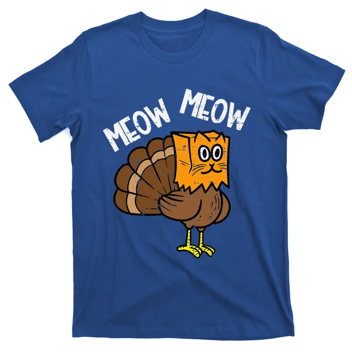 Turkey Paper Bag Meow Funny Thanksgiving Cat T-Shirt