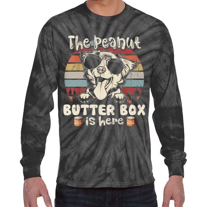 The Peanut Butter Box Is Here Funny Australian Shepherd Tie-Dye Long Sleeve Shirt